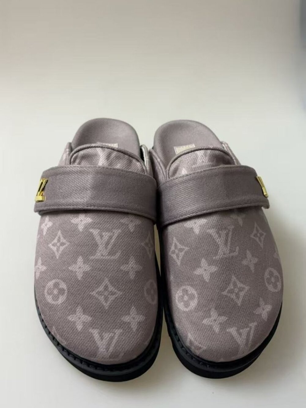 Louis Vuitton Gray Suede Monogram Mules - US 9 Women with Box